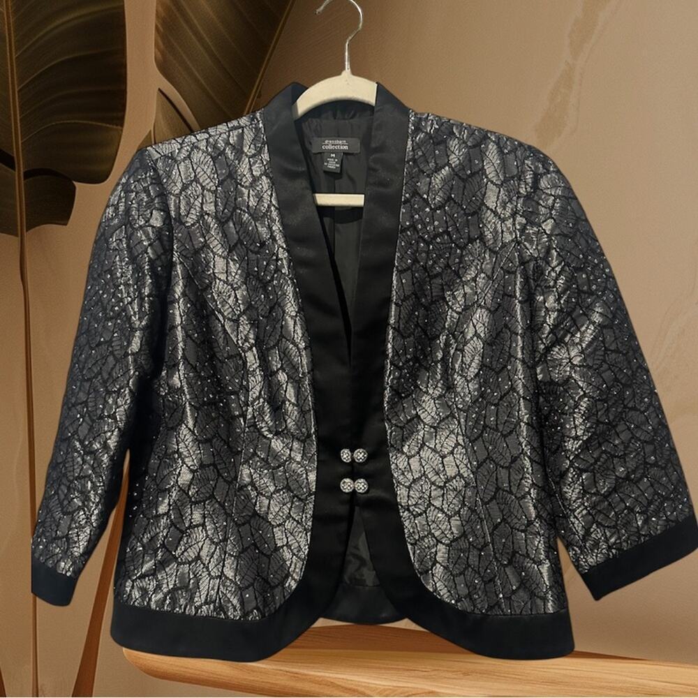 Dressbarn Women's Black Silver Glitter Jacket Blazer Size 14